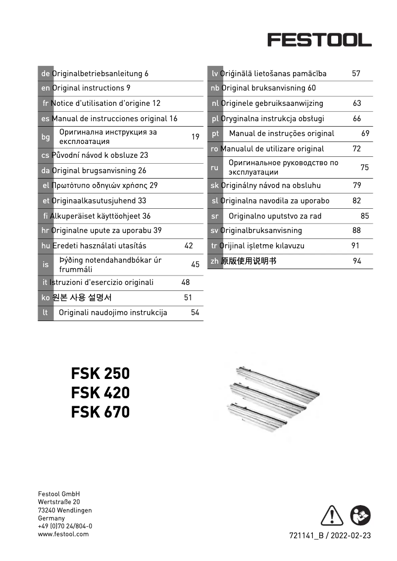 Page 1 de la notice Manuel utilisateur Festool FSK 670