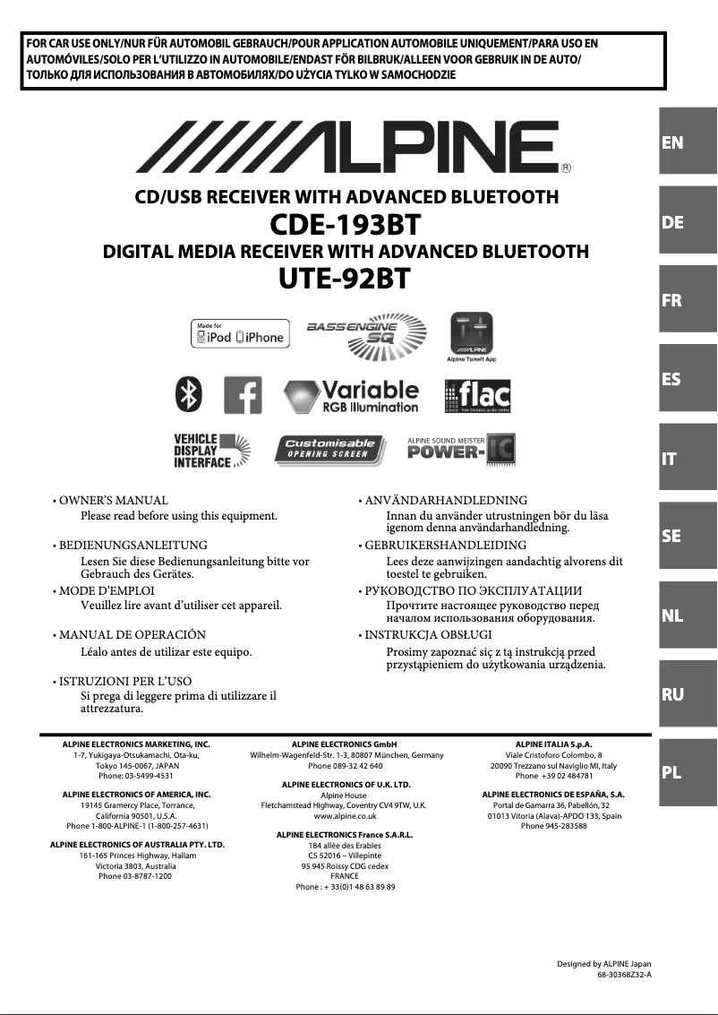 Page 1 de la notice Manuel utilisateur Alpine UTE-92BT