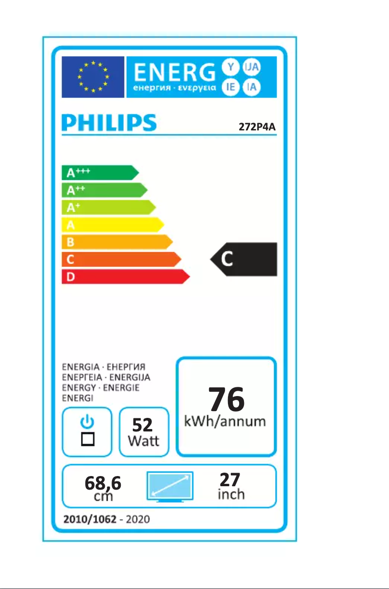 Página 1 del manual Etiqueta energética Philips 272P4APJKEB