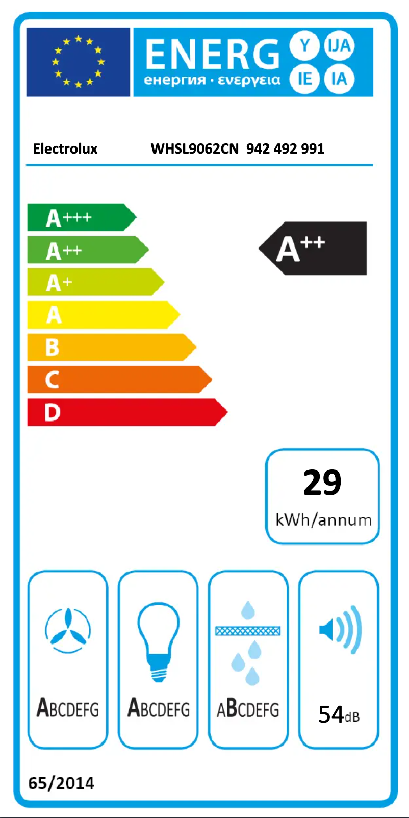 Página 1 del manual Etiqueta energética Electrolux WHSL9062CN