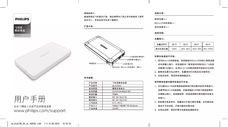 Page n°1 - Manuel utilisateur Philips DLP2105