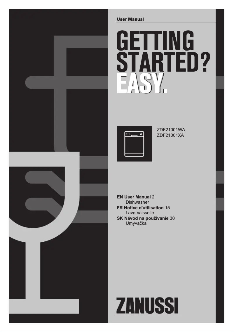 Page 1 de la notice Manuel utilisateur Zanussi ZDF21001XA