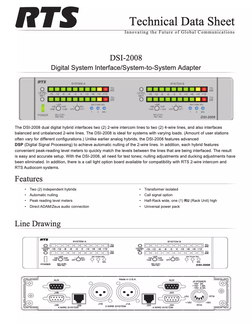 Page 1 de la notice Fiche technique RTS DSI-2008