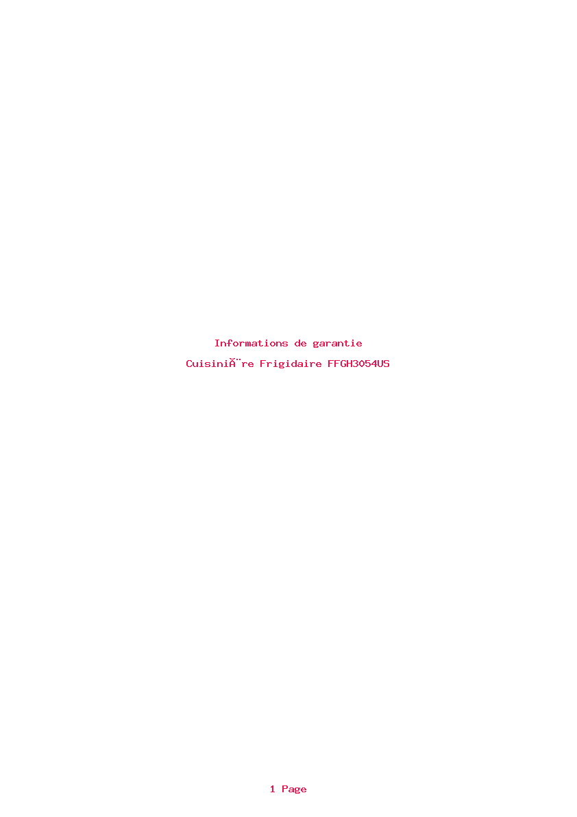 Page 1 de la notice Informations de garantie Frigidaire FFGH3054US