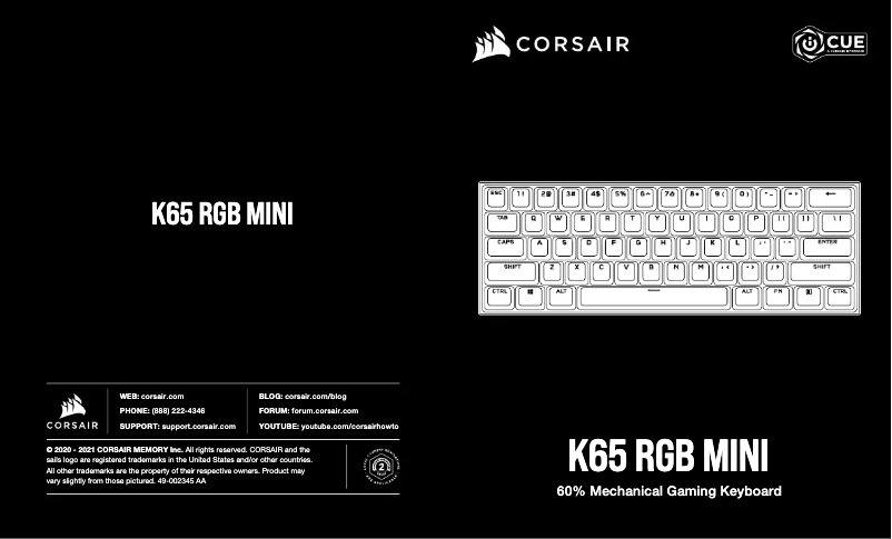 Page 1 de la notice Guide de démarrage rapide Corsair K65 RGB Mini