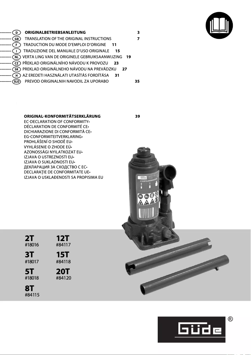Page 1 de la notice Manuel utilisateur Güde 20T