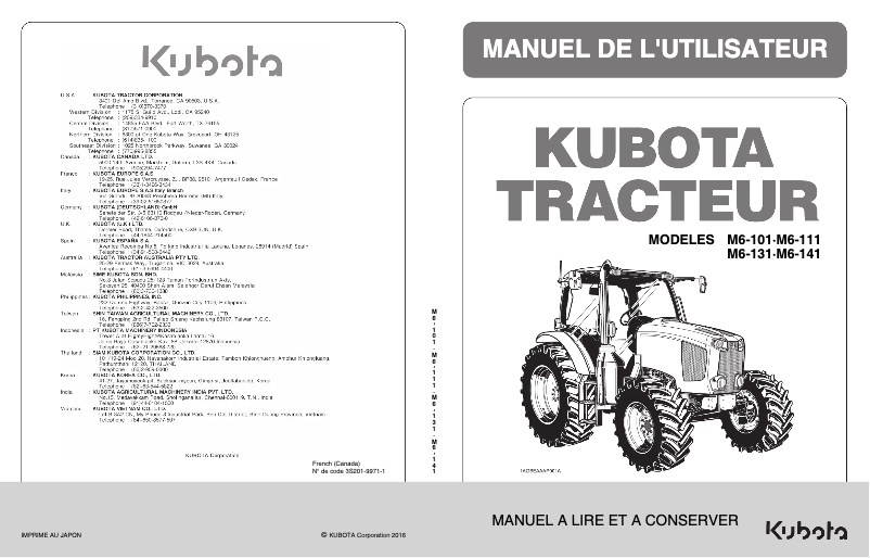 Page 1 de la notice Manuel utilisateur Kubota M6-131
