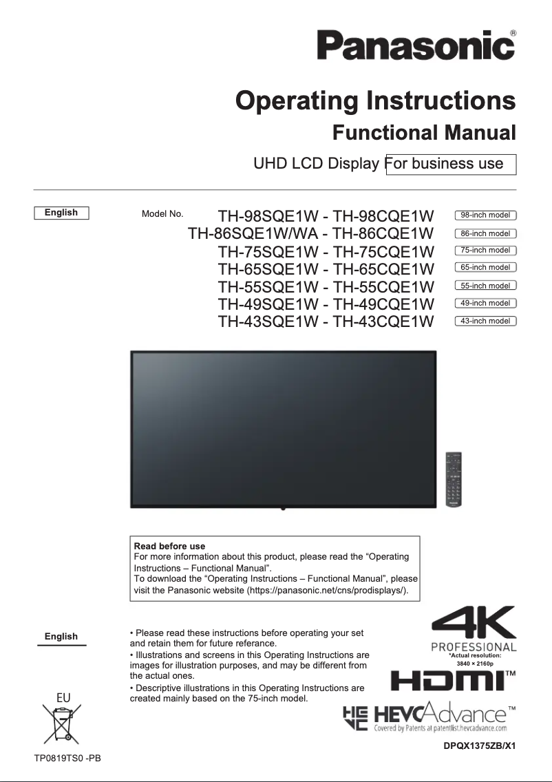 Página 1 del manual Manual de usuario Panasonic TH-86SQE1W