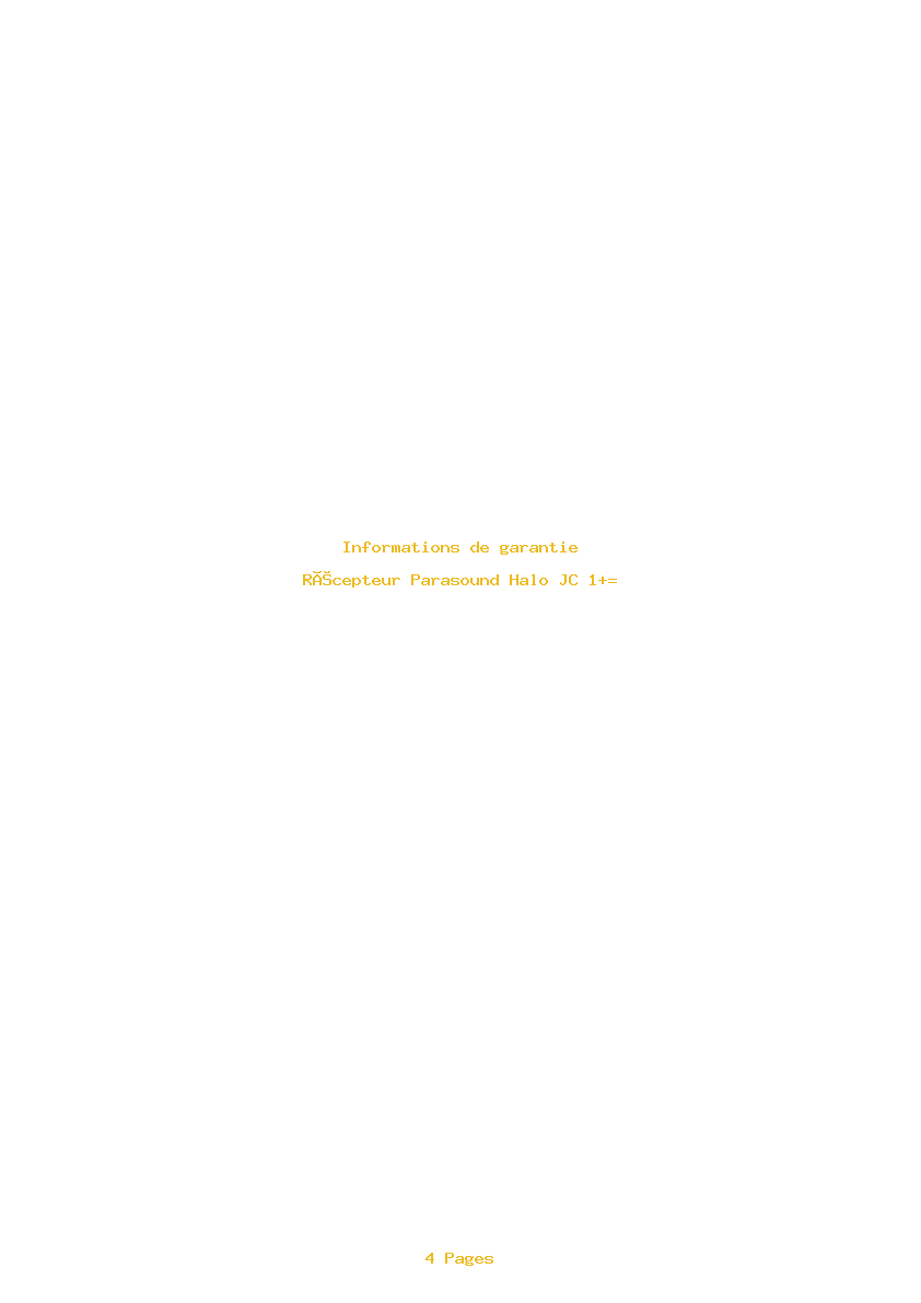 Page 1 de la notice Informations de garantie Parasound Halo JC 1+=