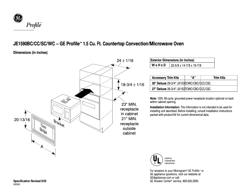 Página 1 del manual Ficha técnica GE Profile JE1590SC