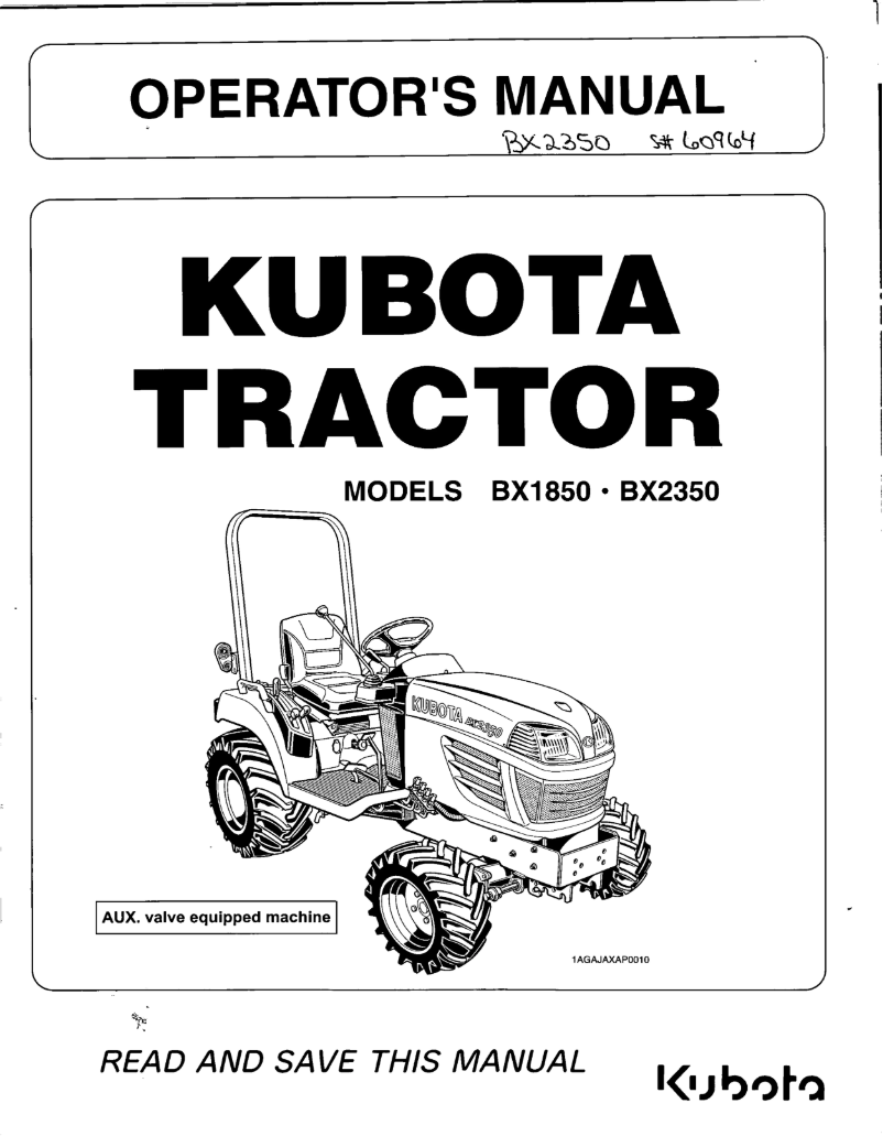 Page 1 of the manual User Manual Kubota BX1850
