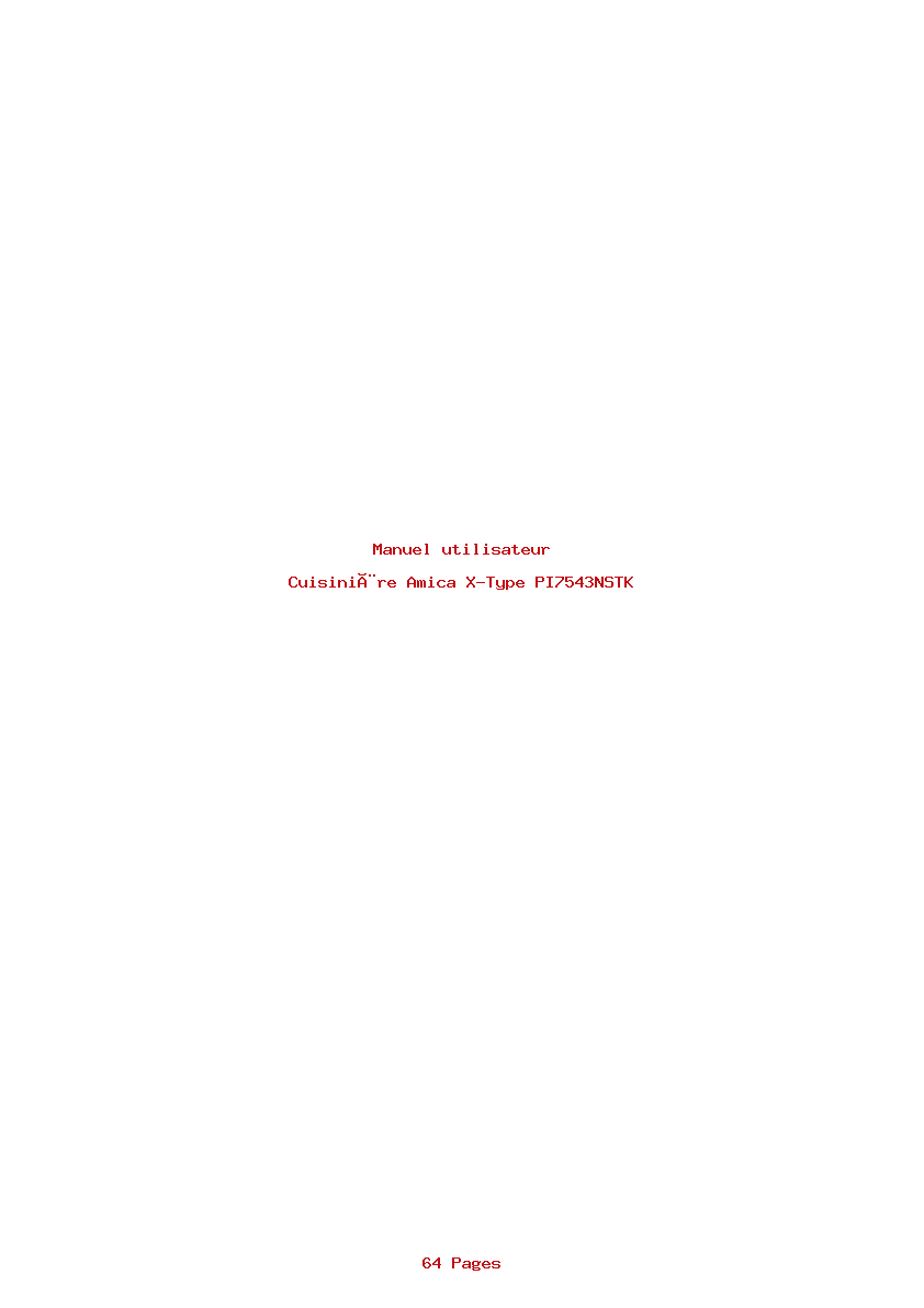 Page 1 de la notice Manuel utilisateur Amica X-Type PI7543NSTK