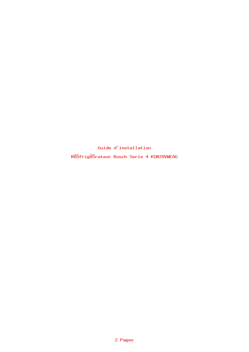 Page 1 de la notice Guide d'installation Bosch Serie 4 KGN39VWEAG