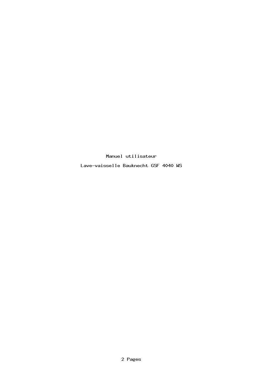 Page 1 de la notice Manuel utilisateur Bauknecht GSF 4040 WS