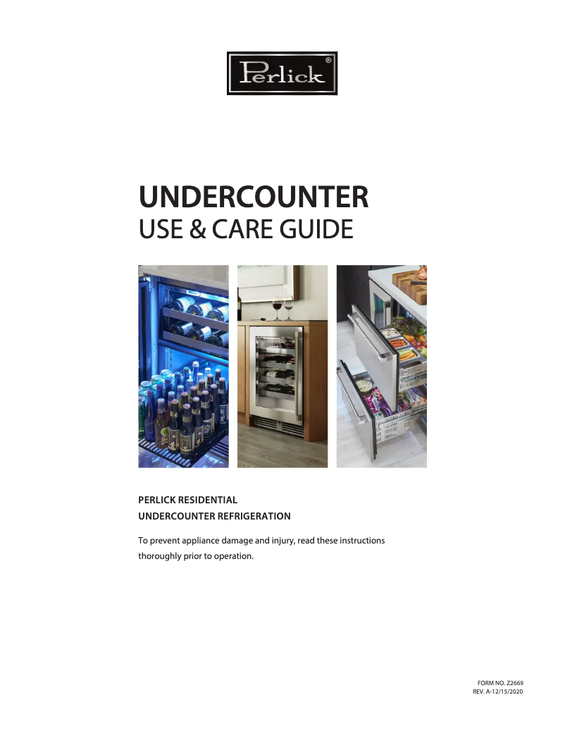 Page 1 de la notice Manuel d'utilisation et d'entretien Perlick HP24TS-4-2L-2A
