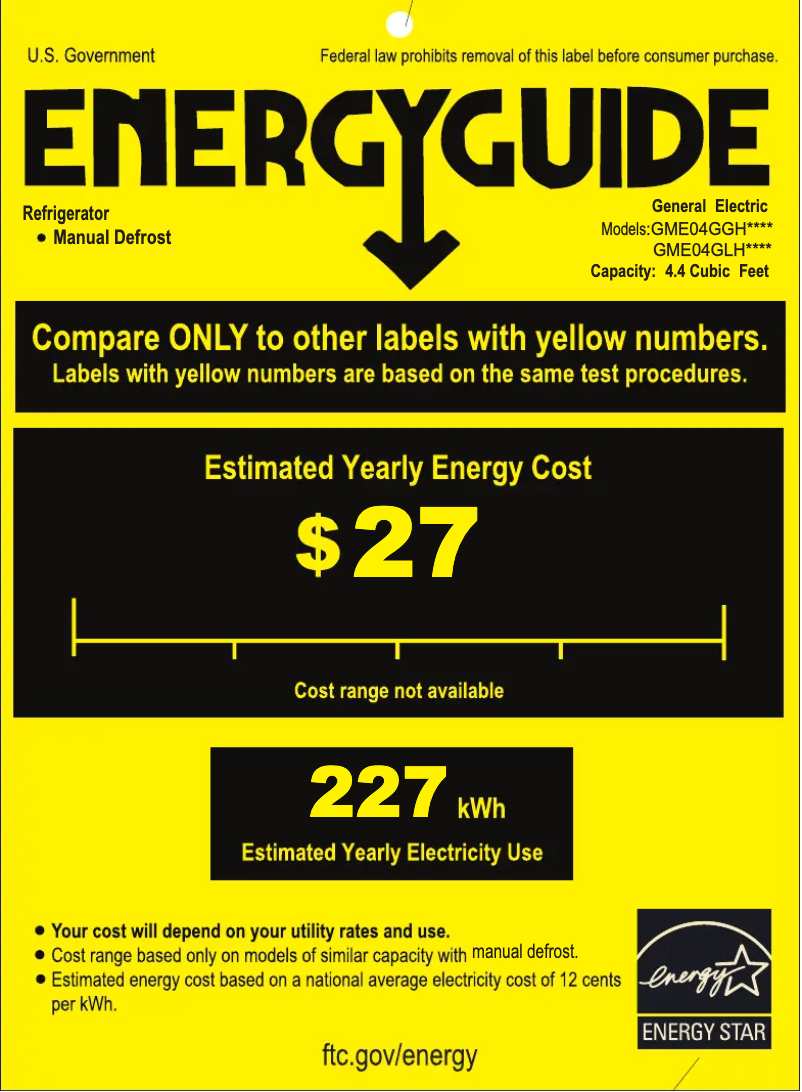 Page 1 de la notice Label énergétique GE GME04GGHWW