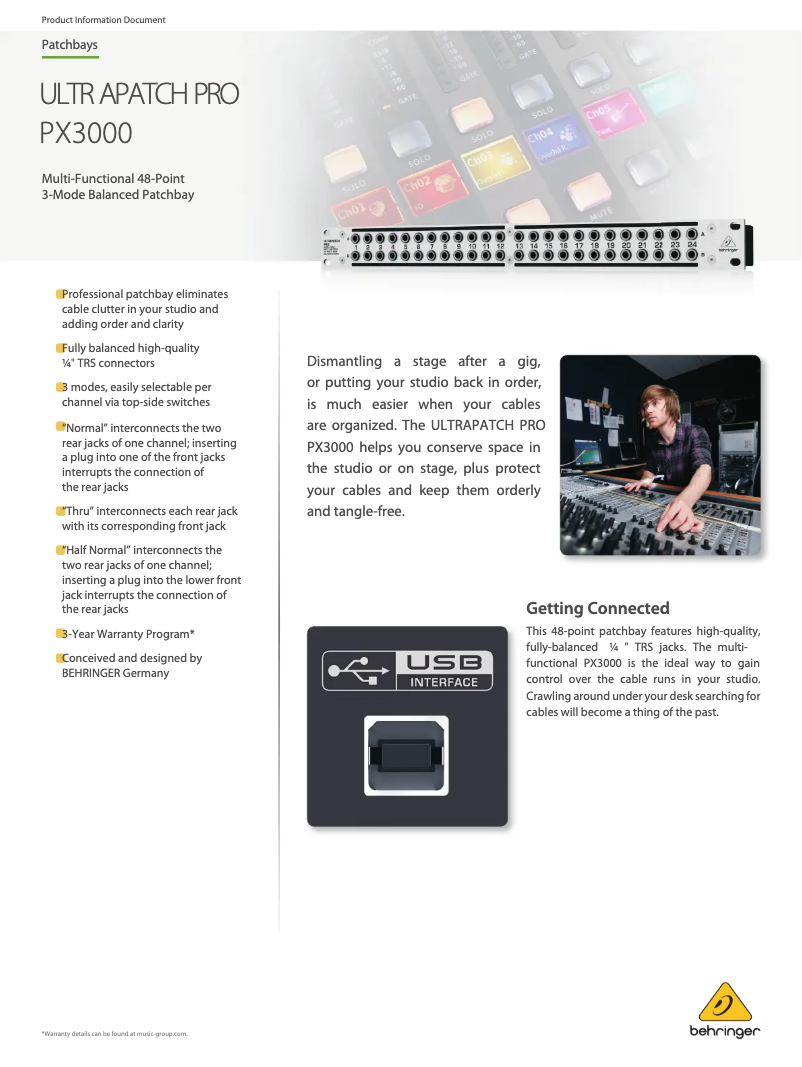 Página 1 del manual Ficha técnica Behringer Ultrapatch Pro PX3000