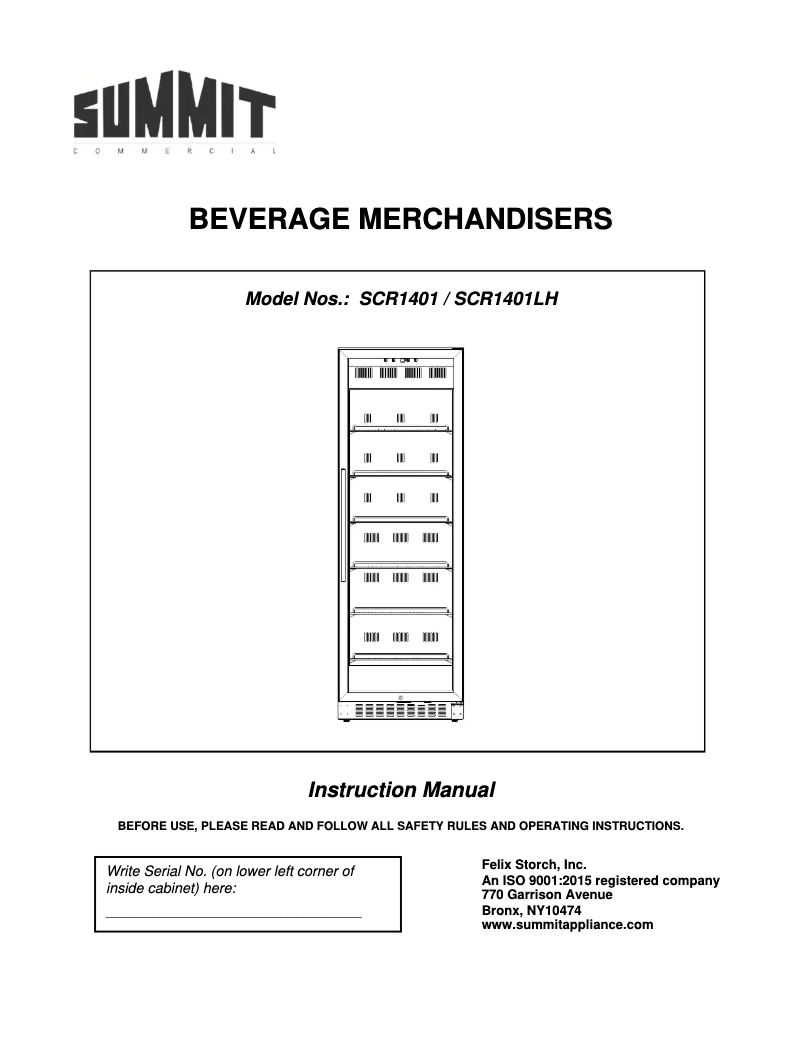 Page 1 de la notice Manuel utilisateur Summit SCR1401LH