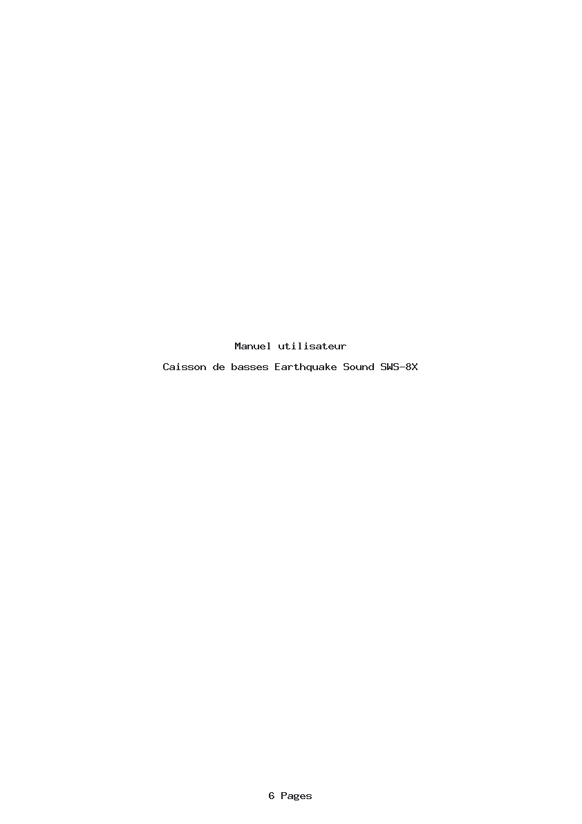 Page 1 de la notice Manuel utilisateur Earthquake Sound SWS-8X