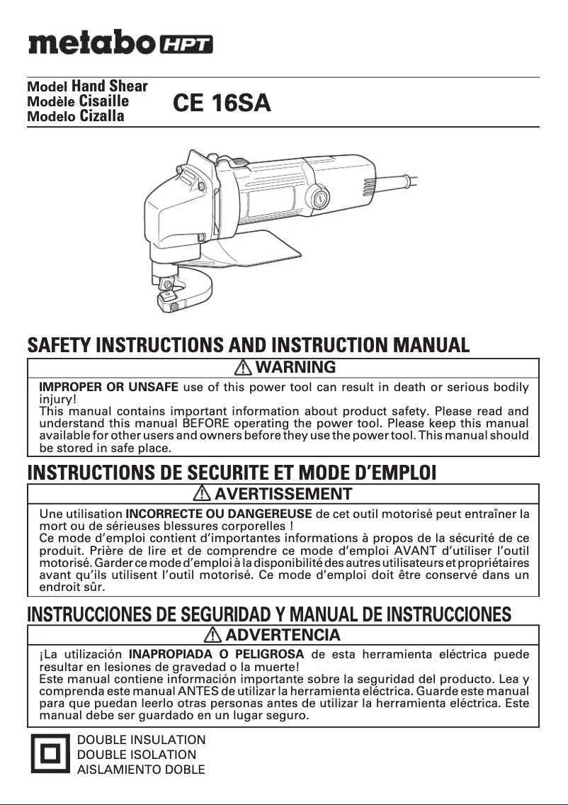 Page 1 de la notice Manuel utilisateur HiKOKI CE16SA
