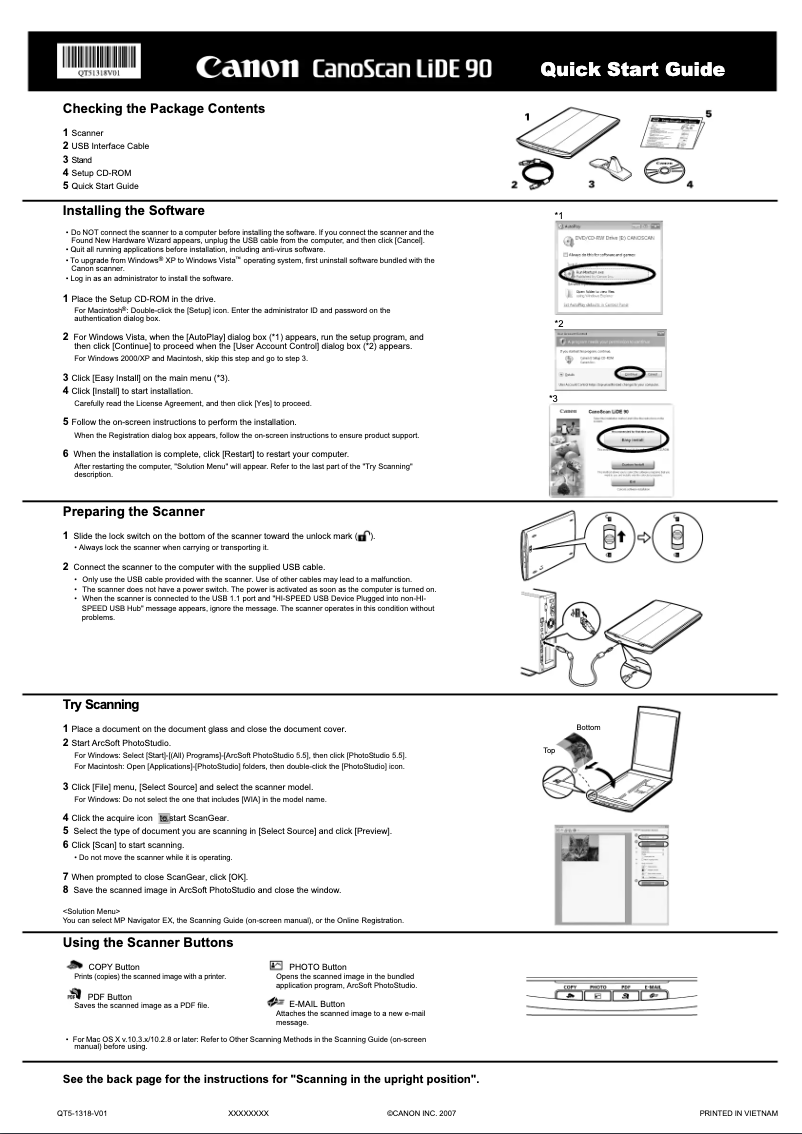 Page 1 de la notice Manuel utilisateur Canon CanoScan LiDE 90