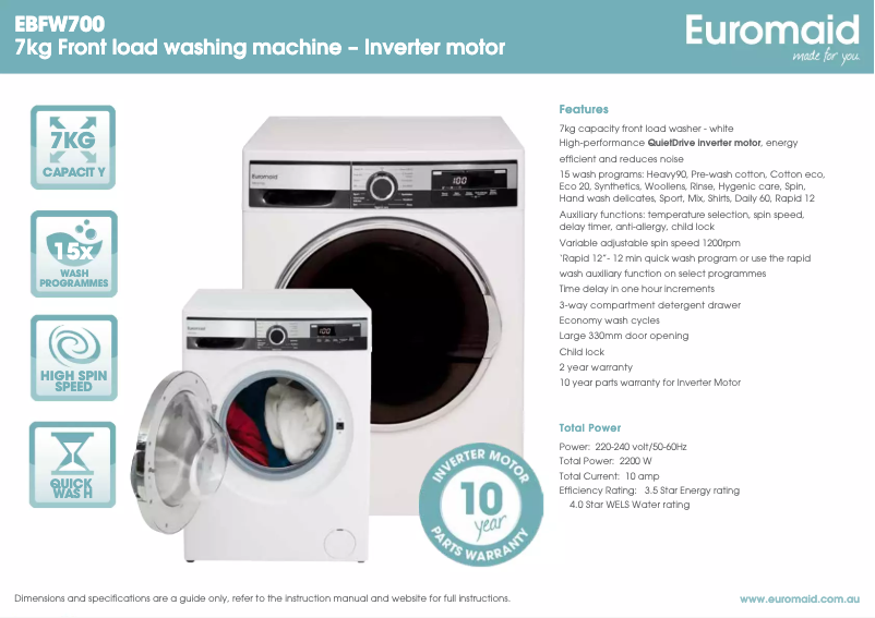 Page 1 de la notice Fiche technique Euromaid EBFW700