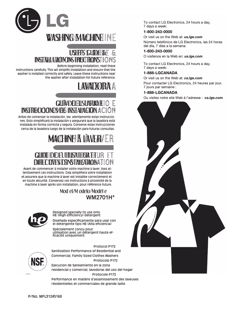 Page 1 de la notice Manuel utilisateur LG WM2701HV