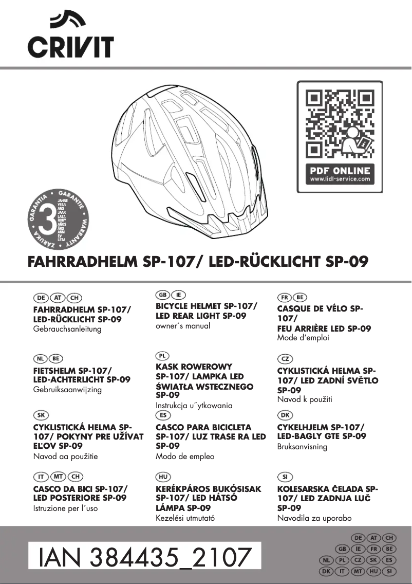 Page 1 de la notice Manuel utilisateur Crivit IAN 292235