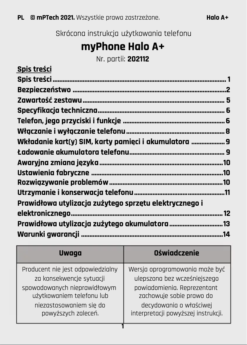 Página nº 1 - Manual de usuario myPhone Halo A+