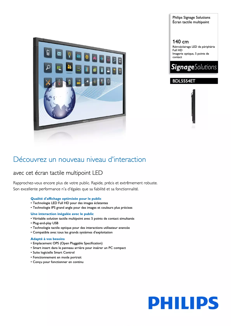 Page n°1 - Fiche technique Philips Signage Solutions BDL5554ET