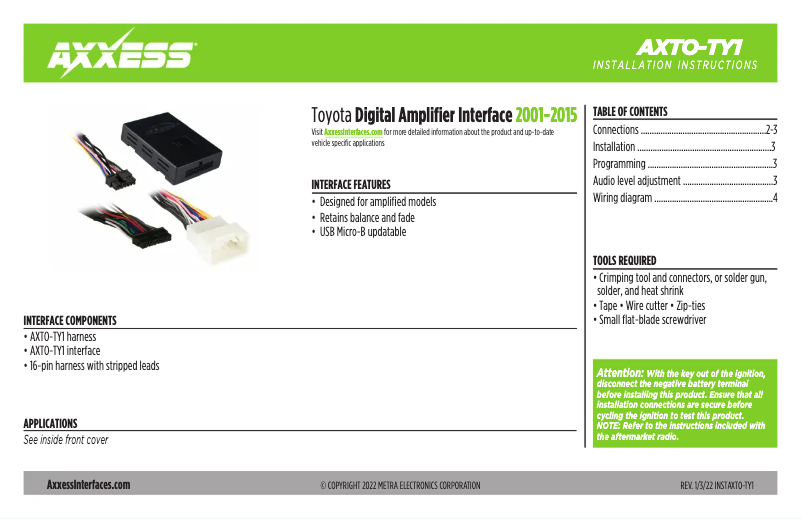 Page 1 de la notice Manuel utilisateur AXESS TYTO-01