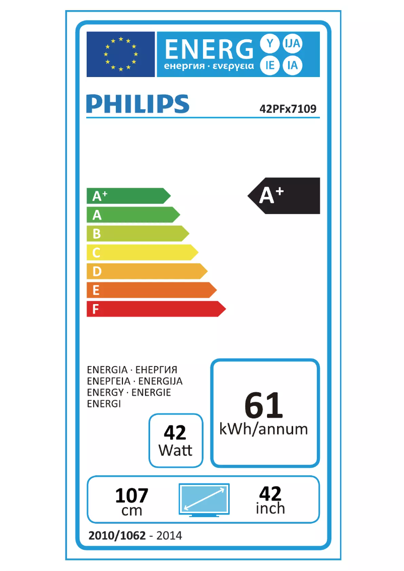 Page n°1 - Label énergétique Philips 42PFK7109