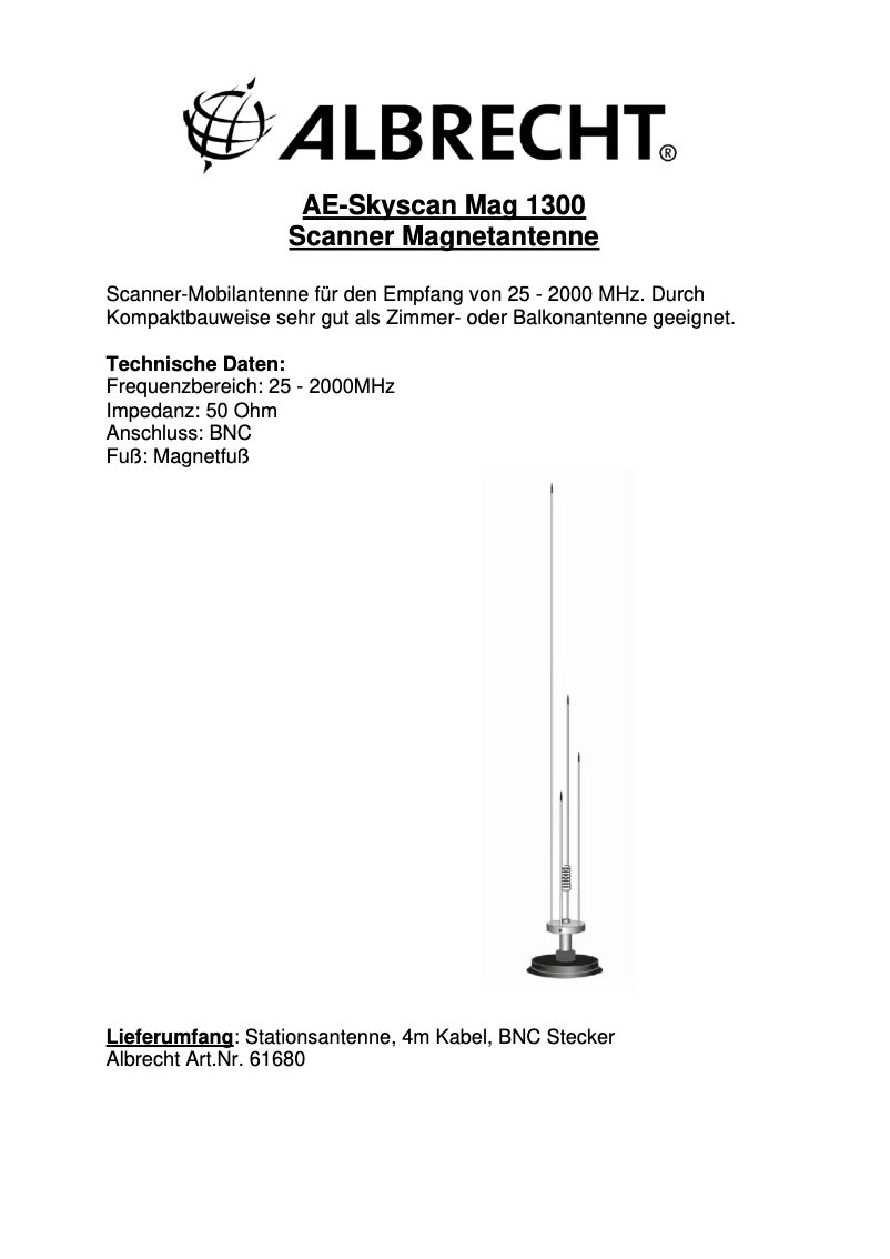 Página 1 del manual Manual de usuario Albrecht AE-Skyscan Mag 1300