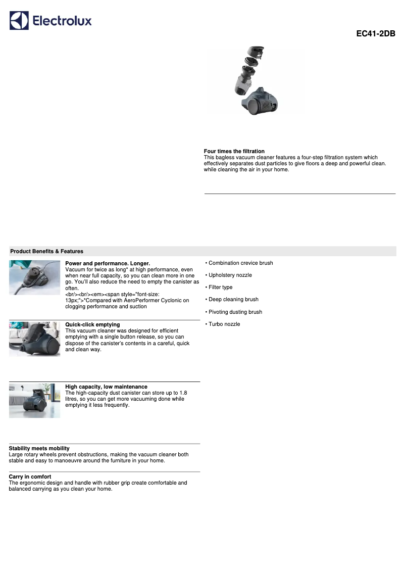 Página 1 del manual Ficha técnica Electrolux Ease C4