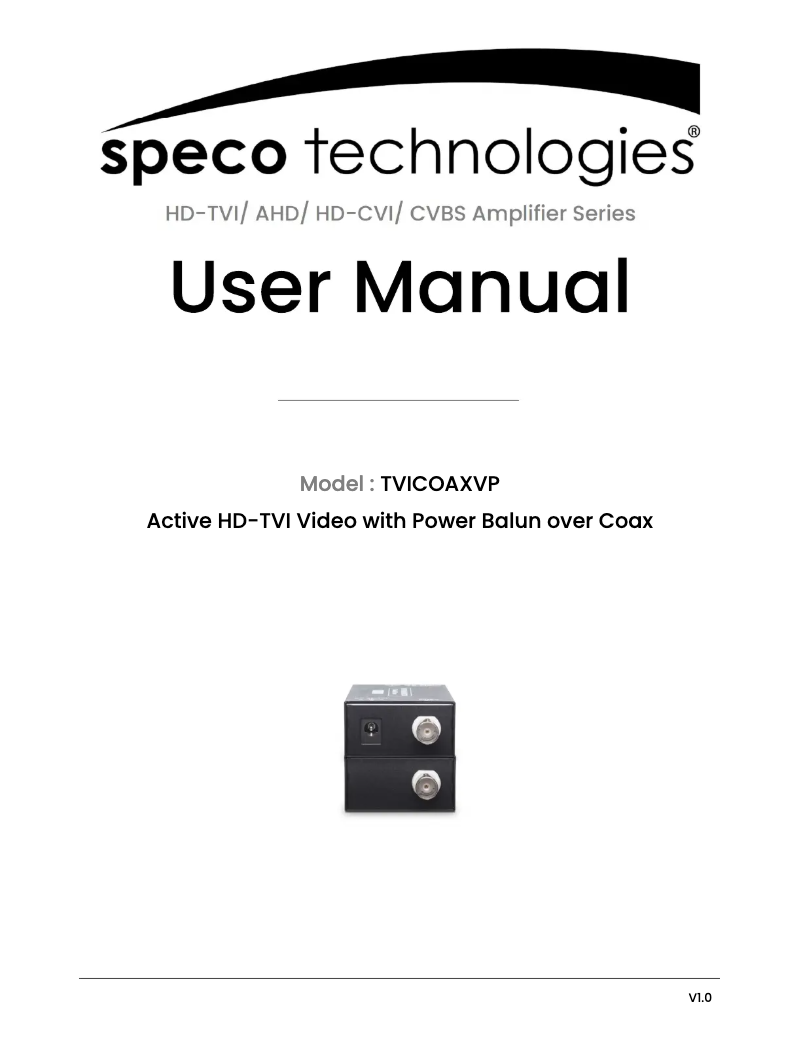 Page 1 de la notice Manuel utilisateur Speco Technologies TVICOAXVP