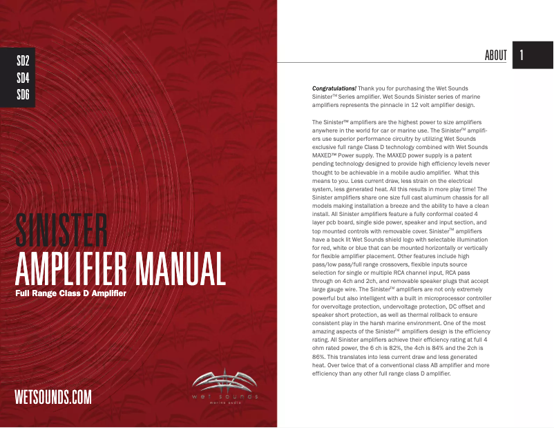 Page 1 de la notice Manuel utilisateur Wet Sounds Sinister SD2