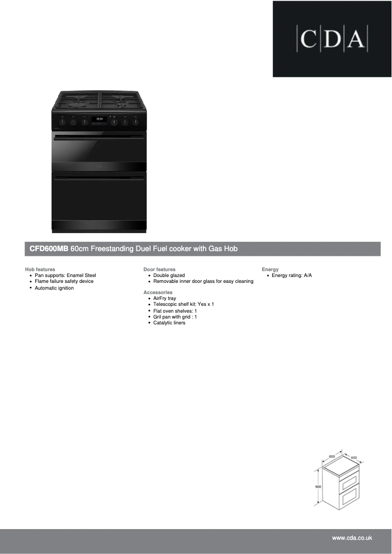Page 1 de la notice Fiche technique CDA CFD600MB