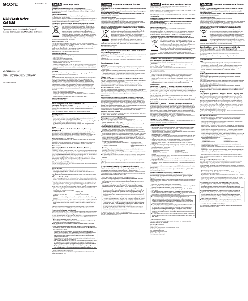 Page 1 de la notice Manuel utilisateur Sony USM32X