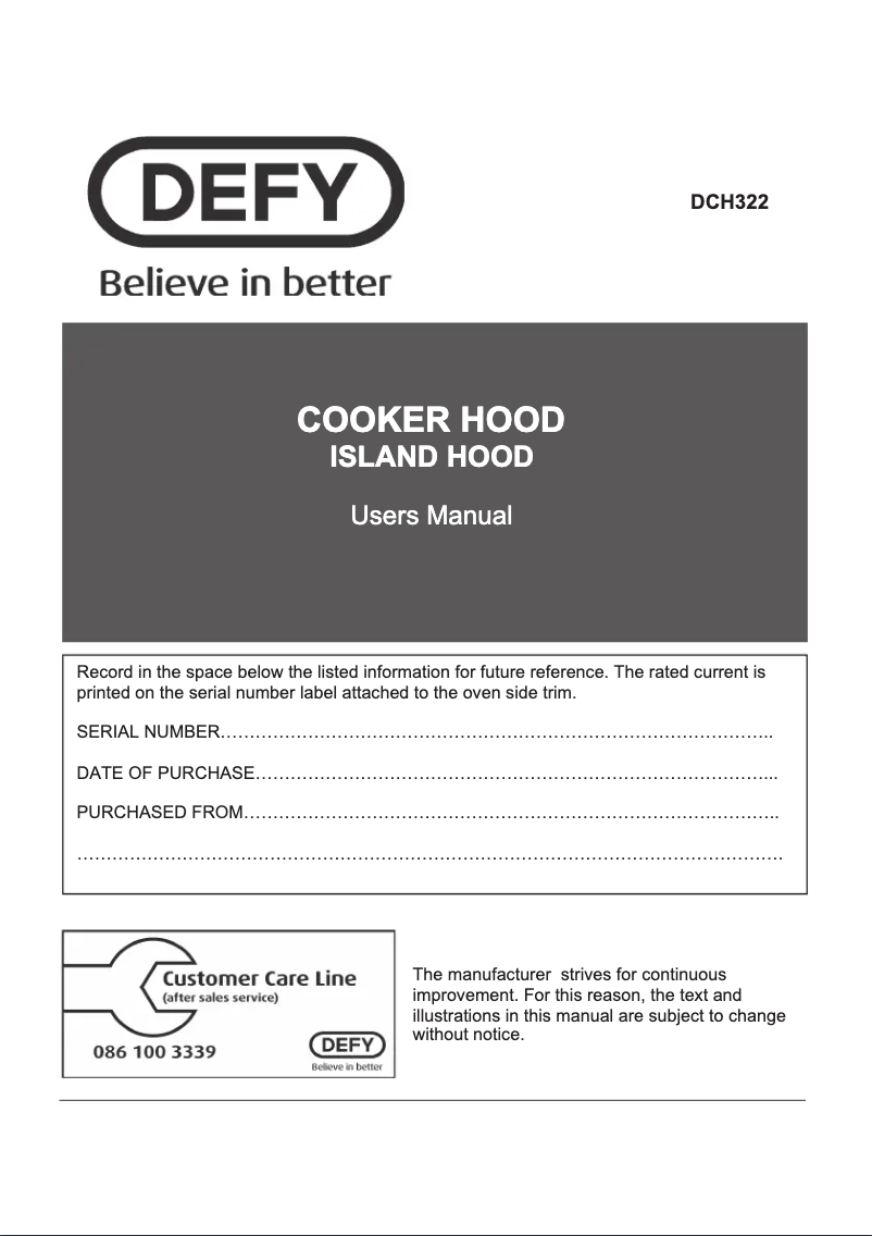 Page 1 of the manual User Manual Defy DCH 322