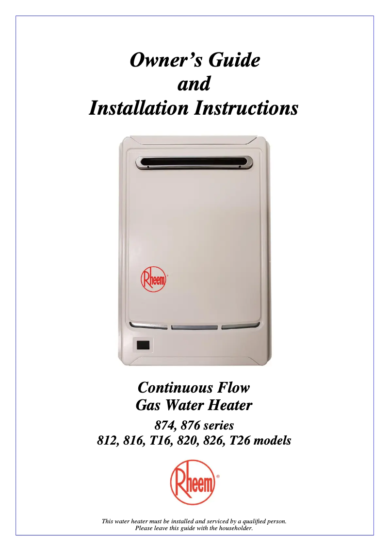 Página 1 del manual Manual de usuario Rheem Continuous Flow 874T26PF