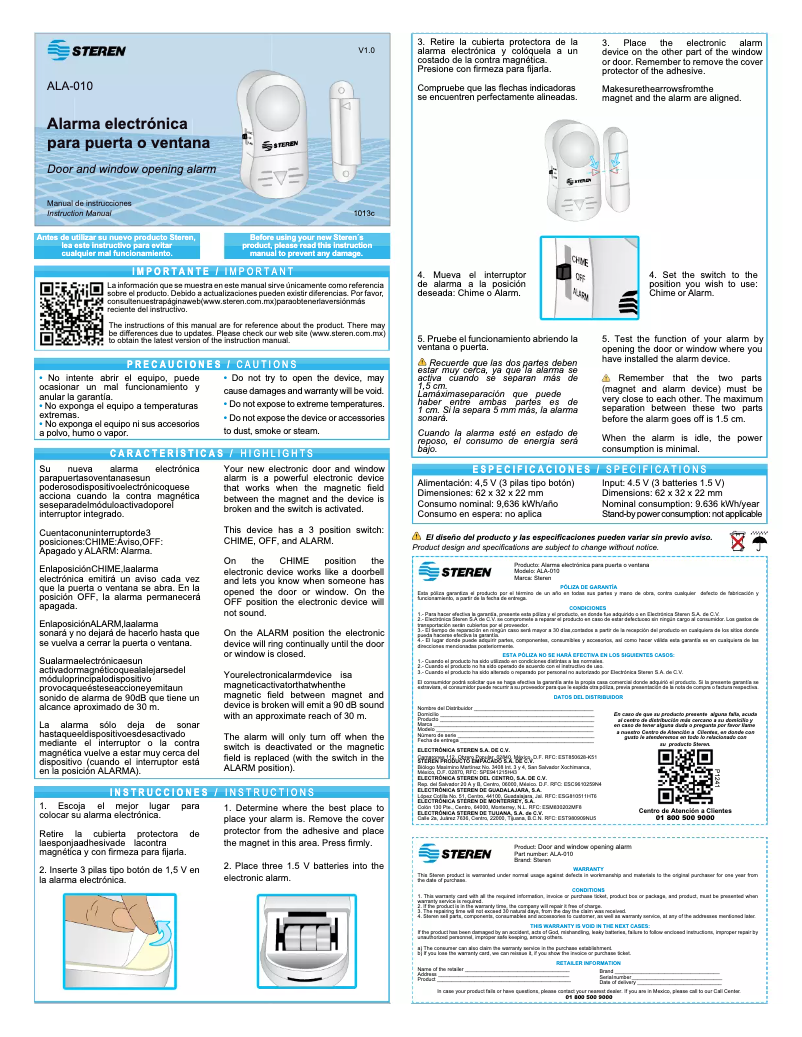 Page 1 de la notice Manuel utilisateur Steren ALA-010