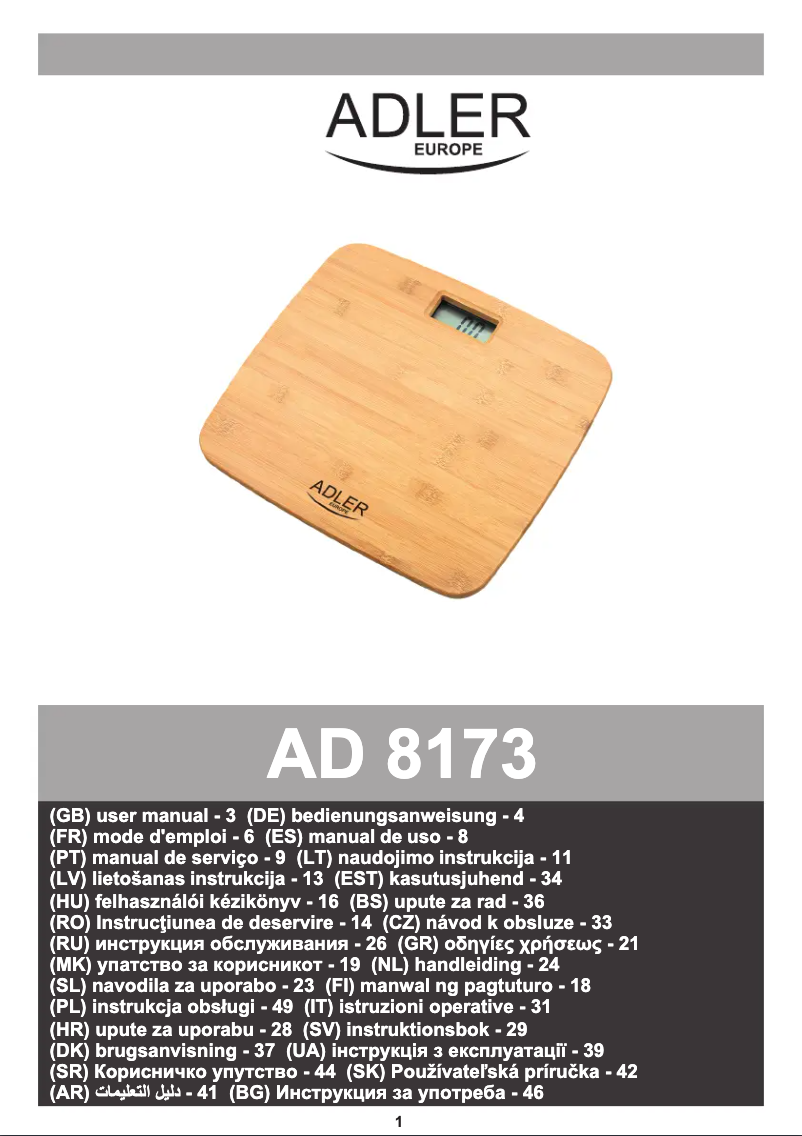 Page 1 de la notice Manuel utilisateur Adler AD 8173