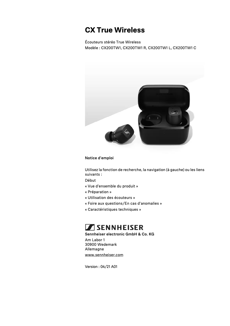 Page 1 de la notice Manuel utilisateur Sennheiser CX True Wireless