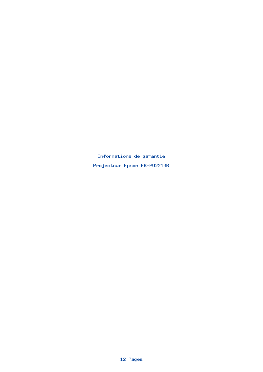 Page 1 de la notice Informations de garantie Epson EB-PU2213B