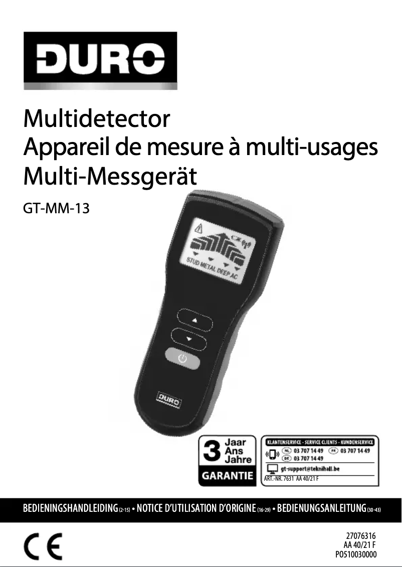 Page 1 de la notice Manuel utilisateur DURO GT-MM-13