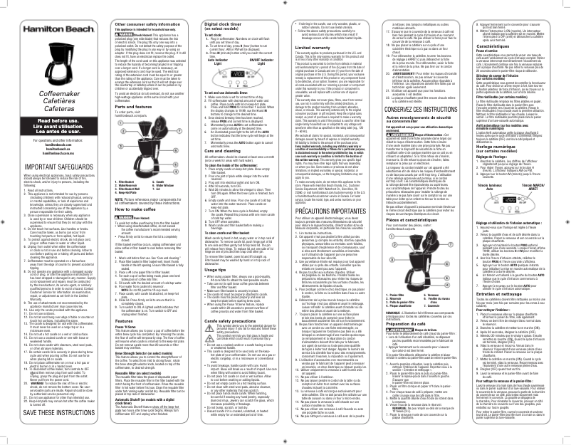 Page 1 of the manual Use and Maintenance Manual Hamilton Beach 12 Cup 49316R