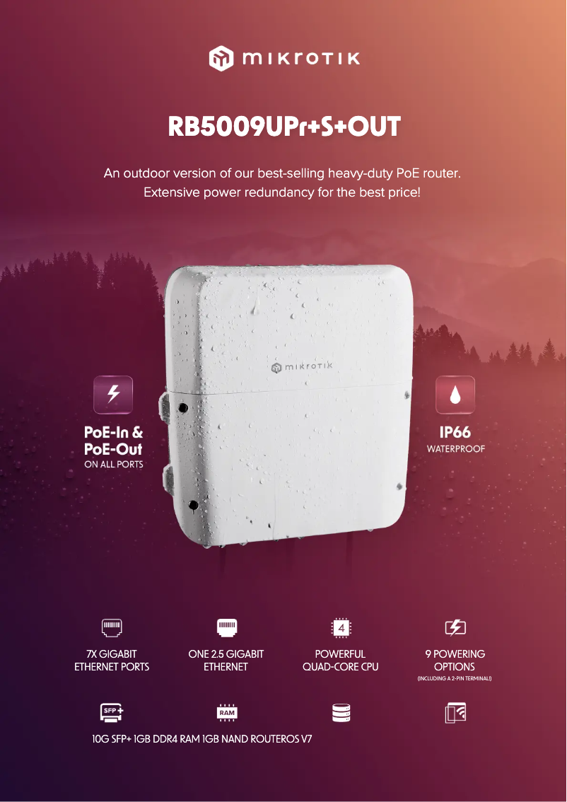 Page 1 de la notice Brochure Mikrotik RB5009UPr+S+OUT