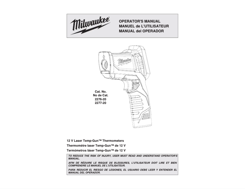 Page 1 de la notice Manuel utilisateur Milwaukee Temp-Gun M12 2277-20