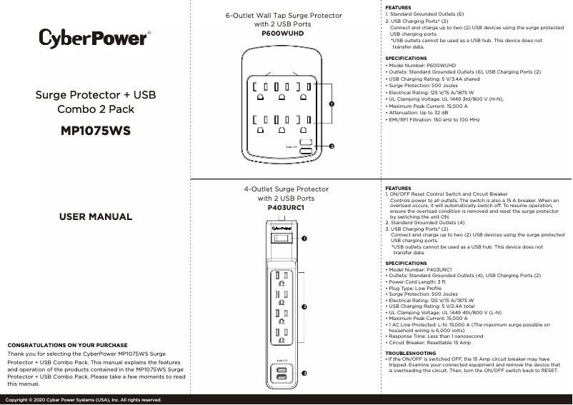 Página 1 del manual Manual de usuario CyberPower MP1075WS