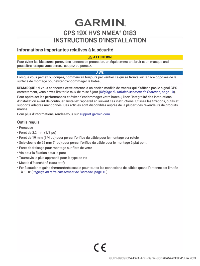 Page 1 de la notice Guide d'installation Garmin GPS 19x HVS